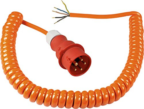 as - Schwabe Anschlussleitung mit Spiralkabel 1m Grundlänge, Orange, 70431 | auf ca. 5m dehnbar, mit CEE Stecker, Baustellenleitung aus Polyurethan 230V, 16A, H07BQ-F 3G1,5