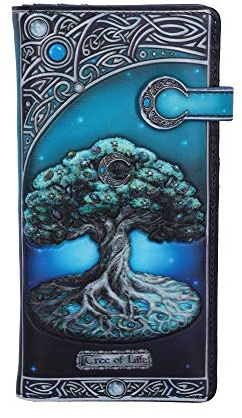 Nemesis Now B5174R0 Borsa in poliuretano goffrato, motivo albero della vita, luna pagana, spaziosa, verde, 18,5 cm