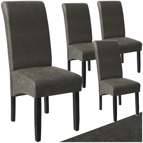 tectake® Lot de 4 Chaises de Salle à Manger Moderne Chaise Ergonomique Confortable Chaise Design en Cuir synthétique Meuble Salon avec Pieds en Bois pour Salle à Manger, Salon, Coiffeuse, Chambre