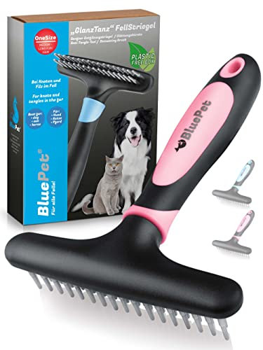 BluePet® Peine desenredante para perros, gatos y caballos de pelo largo | Cepillo para perros y gatos que elimina los nudos, el subpelo y los enredos | Masaje agradable para su mascota