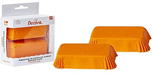 Decora, 0339885 Confezione da 20 Pirottini Plum Cake da 80 X 50 X 32 mm, per Cuocere, Presentare e Regalare PlumCake, Resistente fino a 220°, Made in Italy, Colore Arancione
