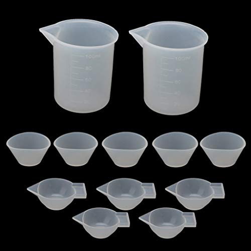 angwang 12Pcs Resin Silicone Mixing Measuring Cups 100ml 20ml 10ml for UV Resin Mold DIY Resin Casting Jewelry Making Tools Kit, Transparent, 1.6 inchesx1.2 inchesx1.2 inches