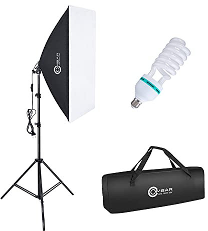 OMBAR 135W Softbox Kit Éclairage avec 1 Softbox 50x70cm et 1 Ampoules E27 5500K, Kit d'éclairage Photographie avec Un Sac de Transport pour Portrait, Objet, Photo de Mode et à l’Enregistrement Vidéo