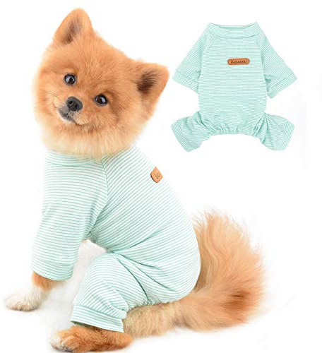 PAIDEFUL Warm Stripe 4-leg Dog Pyjamas for Small Dogs/Cats Blue M | Warm Fabric, Cosy Pullover Fit, Spring/Autumn Sleep & Homewear, Small/Medium Dogs/Cats, Striped Puppy Jumpsuit, Chihuahua