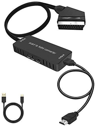 Convertitore da Scart a HDMI con cavo HDMI, Wrugste ingresso scart uscita hdmi HD 720P/1080P Video Composito Adattatore per PS3 HDTV Monitor Proiettore Xbox VHS Sky Blu-ray Lettore DVD con cavo USB