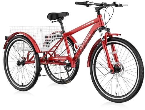 NAIZEA Adult Mountain Tricycle, 7 Speed Three Wheel Cruiser Bike, 24/26/27.5 Inch Adults Trikes with Shopping Basket, Exercise Men's Women's Tricycles, Multiple Colors