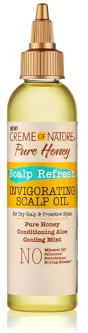 Creme of Nature, Pure Honey Scalp Refresh, Huile Légère Hydratante pour le Cuir Chevelu et Coiffures Protectrices, Soin pour Cheveux Bouclés Frisés Crépus, Hydrate Apaise et Revitalise, Flacon 118ml