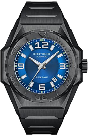 REEF TIGER Große mechanische Sportuhren für Herren, schwarz, automatische Taucheruhren RGA6903