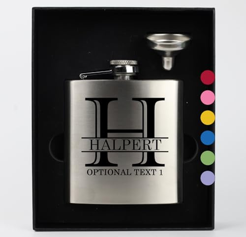 Personalised Printed 177ml Stainless Steel Hip Flask, Custom Birthday Gifts for Men Him, Customised Groomsmen Wedding Bachelor Favors, Portable Pocket Flask - Halpert