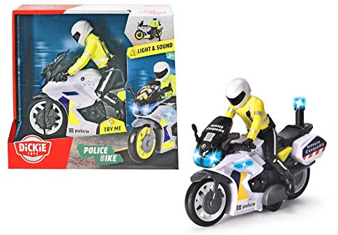 Dickie Toys Mossos Motorrad 17 cm mit Figur, Reibungsmechanismus, Licht und Klang, ab 3 Jahren (203712018SIE)