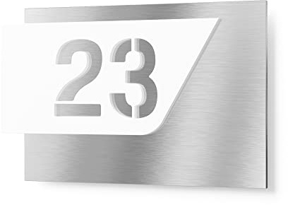 Graviers Design Hausnummernschild aus V2A Edelstahl 250x175 - Weiß - zweiteilig mit 3D Effekt Wetterfest Rostfrei Individuell anpassbar mit eigener Nummer - Made in Germany