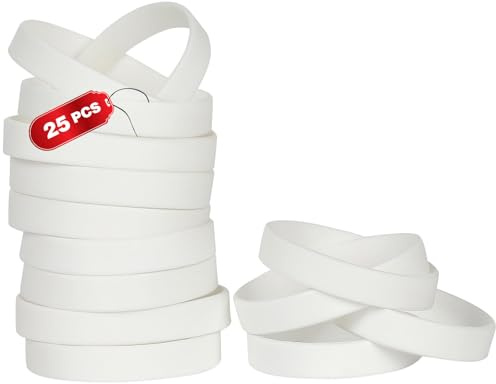 THXIY 25 Stück Silikon Armband Universal Armbänder Blank Gummi silikonarmbänder für Mann Frauen Männer Weiß