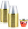Lre Co. Lot de 60 gobelets en plastique, gobelet réutilisable 255 ml gobelet en plastique dessert pour fête mariage camping pique-nique (Transparent avec bordure dorée)