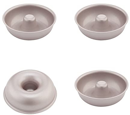 CHEFMADE Mini Donut Cake Pan Set, 3-Inch 4Pcs Non-Stick Ring Doughnut Bakeware for Oven and Instant Pot Baking (Champagne Gold)