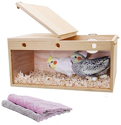 kathson Transparent Parakeet Nesting Box Parakeet Breeding Box Bird Nest with Perch Wooden Acrylic Bird Cage House Nest for Parrot Lovebirds Cockatiel Conure Budgie and Other Small Medium Birds(XL)
