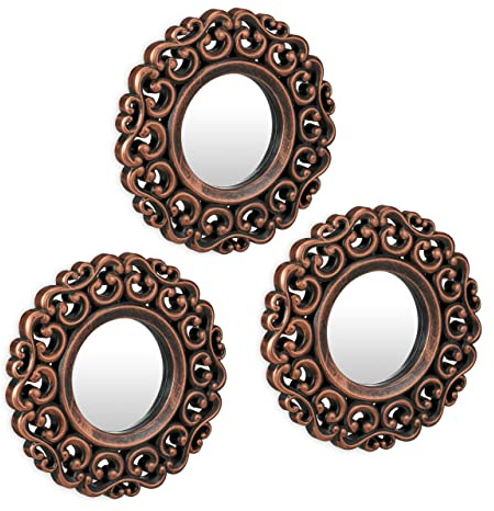 Relaxdays Spiegel 3er Set, barocker Deko-Wandspiegel, Bronze/schwarz | Wohnzimmer, Flur, Ø je 25 cm, Kunststoff-Rahmen