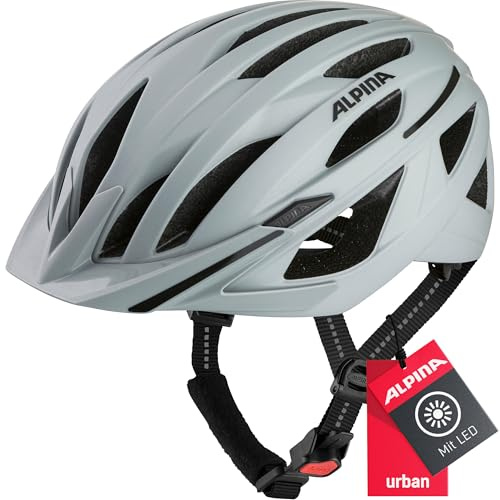 Alpina HAGA - Stoßabsorbierender, Sicherer & Optimal Anpassbarer Urban Fahrradhelm Mit Integriertem LED-Licht Für Erwachsene