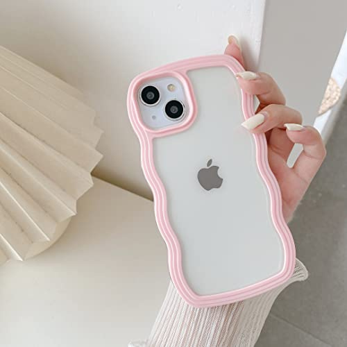 QLTYPRI Kompatibel mit iPhone 15 (6,1 Zoll) Hülle, iPhone 15 Transparent Case Aesthetic Curly Handyhülle Frauen Mädchen Girls Süßes Wellen Design Silikon TPU Bumper Schutzhülle - Rosa