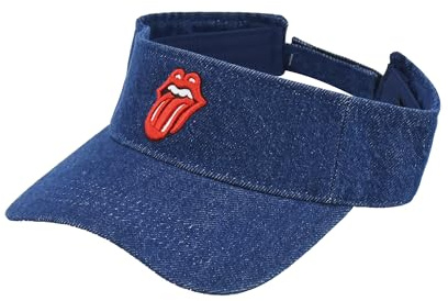 The Rolling Stones Women's Visor Hat, Lips Logo Adjustable Cotton Sun Cap with Curved Brim, Denim, One Size