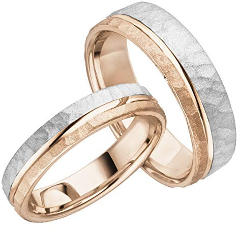 JC Trauringe Silber 925 Paarpreis Eheringe Rotgold Weißgold Plattiert I Breite Partnerringe mit Gravur in edler Schatulle I 2 Hochzeitsringe Herrenring 5,5 mm & Damenring 4,0 mm LC131-P-3