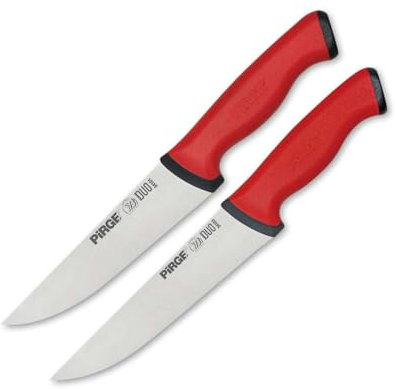 Pirge Duo Profi Metzgermesser Set Mit Rutschfestem Griff - 14,5 cm und 19 cm Schlachtermesser - Fleischermesser, Stechmesser - Schärfste Profi Messer