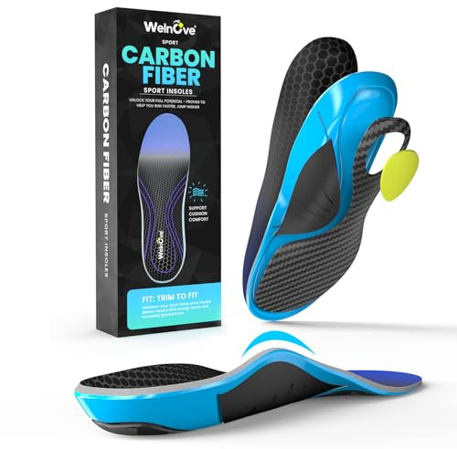 Plantillas de fibra de carbono con soporte para el arco - Welnove Plantillas de alto rendimiento amortiguadoras para deportes activos - Retorno de energía y protección contra lesiones-L 41-42