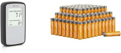 Airthings Corentium Home Radon-Gas-Detektor & Amazon Basics AA-Alkalibatterien, leistungsstark, 1.5 V, 100er-Pack