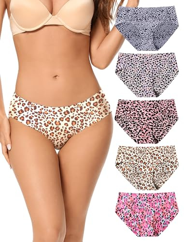 VOENXE Mutande Slip Donna Senza Cuciture,Invisibili Biancheria Hipster | Microfibra Seamless Slip Donna Intima,Women Mutandine,Seamless Underwear,Comode Elasticizzato Intimo di Base,5 Pack
