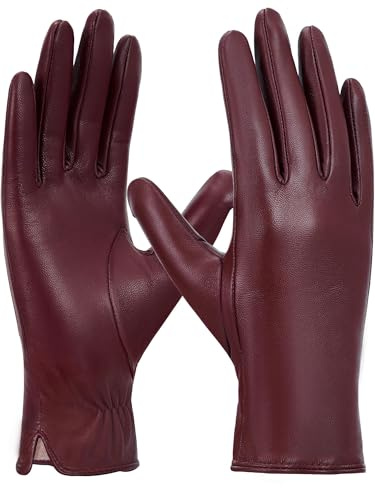 GSG SINCE 1998 Handschuhe Damen Leder Echtleder Gefüttert | Lederhandschuhe Damen aus chromfreiem Schafsleder mit Woll-/Fleecefutter, Touchscreen, ideal für Winter und Autofahren