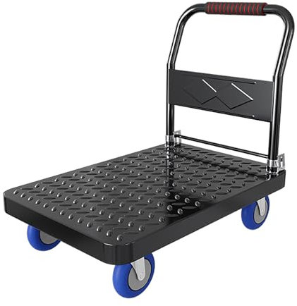 MINGYIHUI Plattformwagen Schwerlast-plattformwagen 300 Kg, Flachbettwagen Aus Stahl Mit Langem Deck, Plattformwagen Mit Gebremsten Rädern Sackkarren(Size:73 * 48,Color:Schwarz)