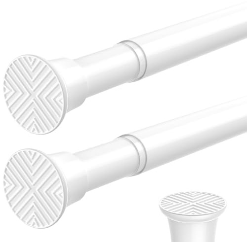 SISELBA 2PCS White Spring Curtain Rods for Windows 23 to 46 Inch, Adjustable Extendable Pressure Tension Curtain Rods No Drilling, Small Tension Rod for Doorway Bedroom Closet Door Kitchen