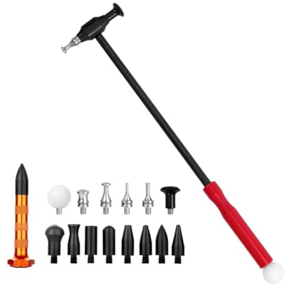 LadyRosian Paintless Dent Repair 16PCS Tools Titanium Alloy Tapper Hammer Carbon Fiber Handle with Knock Down Head Tap Kit for Car Hail Damage Dent Repair