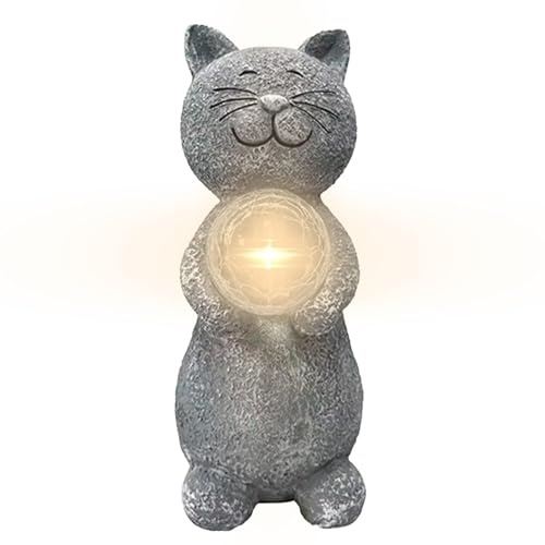 Qutalmi Statue de jardin solaire pour chat, lanternes solaires pour chat - Lanterne solaire mignonne de chat,Figurine solaire décorative d'extérieur, Statue de chat, ornement de paysage de jardin pour
