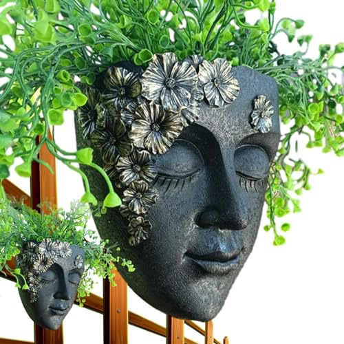 Resin Wall Mounted Head Planter - Face Pot for Indoor Outdoor Plants - Decorative Vase and Flowerpot - Personalized Home Decor