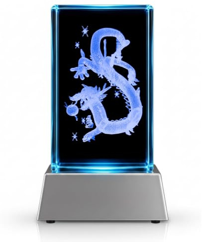 Kaltner Präsente Stimmungslicht - Das perfekte Drachen Geschenk: LED Kerze/Kristall Glasblock / 3D-Laser-Gravur/buddhistischen Kunst/Buddha/Drache/Buddhismus/Naga