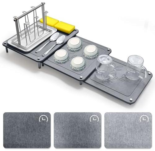 3Pcs Nesting Stone Drying Mat for Kitchen Counter, Quick Drying Dish Drying Mat with Non-Slip Feet, Super Absorbent Heat Resistant Diatomaceous Earth Dish Drying Mat for Dishes, Bottles, Cups-Leaf