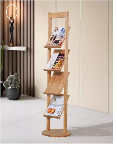 HSWOYEA Hoher freistehender Prospekthalter aus Holz für Broschüren, Zeitschriftenständer für Salons/4S-Läden/Cafés, Zeitschriften/Kataloge, 4-stufiger Aufbewahrungs-Organizer