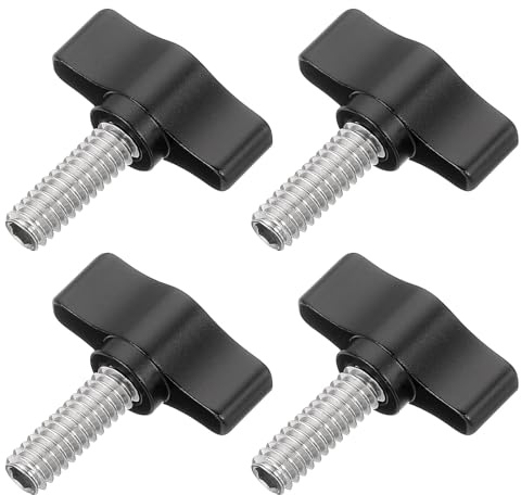 sourcing map 4 Pcs 1/4 - 18.4 Thumb Screw, 304 Stainless Steel Threaded Knurled Thumbscrew Adjustable Tee Wing Screw Grip Knobs Clamping Screws for Kinds of Stand and Machine, Black
