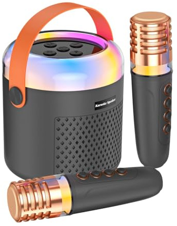 Piccola macchina per karaoke, macchina per karaoke per bambini, con altoparlante con 2 microfoni wireless, giocattolo per karaoke con 2 microfoni senza fili, per bambini, adulti, familiari