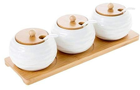 ABBNIA 3er-Set Gewürzdosen aus Keramik – Stilvolle Gewürzbehälter für Salz, Pfeffer und andere Gewürze – Küchen-Menage aus Keramik – Farbenfroher und übersichtlicher G