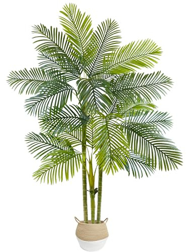 Warmplants Artificial Palm Tree, 7ft Fake Areca Palm Plant with Basket, Large Faux Phoenix Palm UV Resistant Plants for Indoor Outdoor Home Garden Patio Office Décor