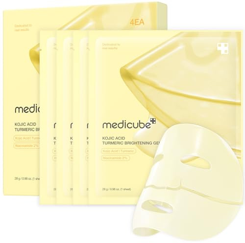 medicube Mascarilla De Gel Dorada Iluminadora Con Ácido Kójico Y Cúrcuma Para Uso Nocturno, Para Piel Radiante, Elástica, Hidratante, Reafirmante E Hidratante, 4 Unidades (Paquete De 1)