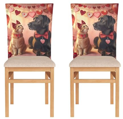 ODAWA Stuhl-Rückenlehnen-Bezug, Valentinstag, Katze, Hund, Küche, Stuhlhusse, Stuhlrücken-Bezug für Weihnachten, Esszimmer, Dekoration, 6 Stück