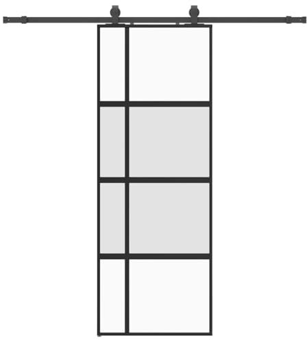 vidaxl Black Sliding Glass Door with Hardware kit - 76x205 cm Tempered Glass/Aluminum Frame for Modern interiors - Space-Saving, Durable, Quiet Operation