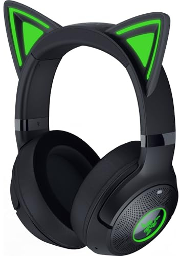 Razer Kraken Kitty V2 BT Cuffie wireless RGB: orecchie e padiglioni Chroma RGB Kitty, driver Bluetooth 5,2-40 mm, microfoni con cancellazione del rumore, leggere, batteria da 40 ore con ricarica tipo