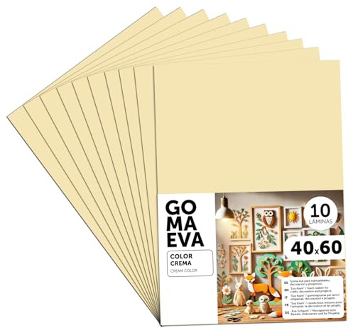 m-office Feuilles en caoutchouc Eva colorées, gomme crêpe pour scrapbooking, école, cartons créatifs, travaux manuels, gâteaux scénographiques, école ou projets artistiques 40 x 60 cm (crème, 10 uds)