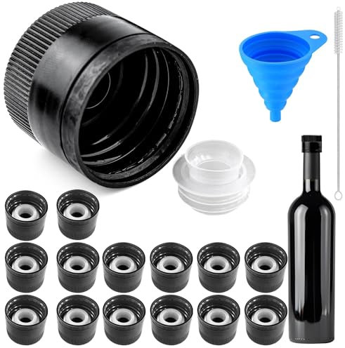 GZqiancang Lot de 15 becs verseurs pour bouteilles d'huile, bouchons à vis avec buse de graisse avec 1 entonnoir et brosse de nettoyage pour ouvertures de bouteilles avec filetage extérieur de 30 mm