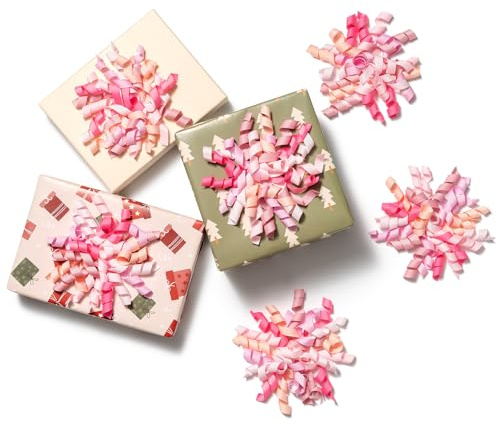 MORSUNBELA Lazos Regalo, 6 PCS Lazos para Regalo, Cinta de Regalo, Lazos autoadhesivos para decoración de Lazos, para decoración de Boda Festivo Regalo decoración - Rosa y Rojo