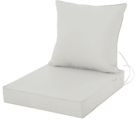 AmphaDeco Outdoor Sitzkissen Wetterfest mit Rückenlehne, Abnehmbare Gartenstuhl Kissen Set mit Riemen, Stuhlkissen Waschbar Stuhlauflage für Rattanmöbel, Gartenstühle,Weiß,48 * 48cm