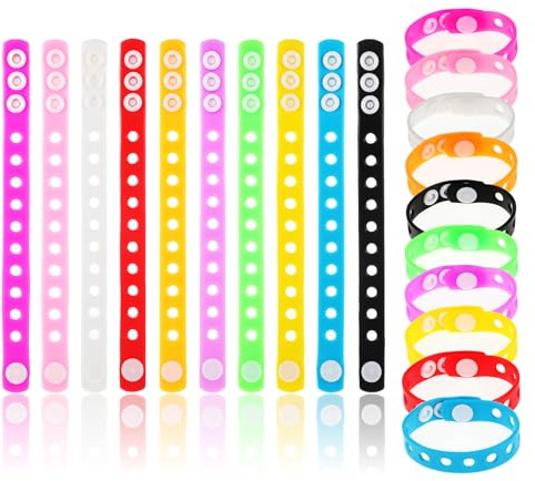 10 PCS Silicone Wristband, Adjustable Rubber Wristbands, Multicolor Silicone Wristbands with Holes, 7.8 in Colorful Rubber Wrist Bands for Swimming Identify Graduation Party Birthday Gift
